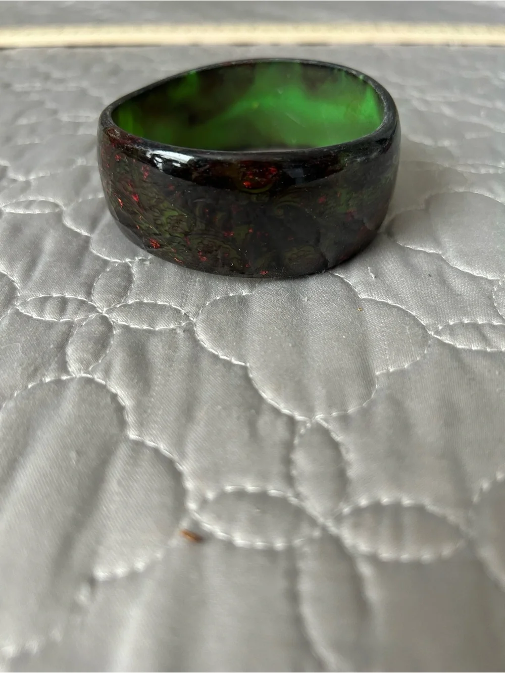 Olive GREEN and Multi-Colored SWIRLED Chunky Bangle Bracelet
